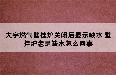 大宇燃气壁挂炉关闭后显示缺水 壁挂炉老是缺水怎么回事